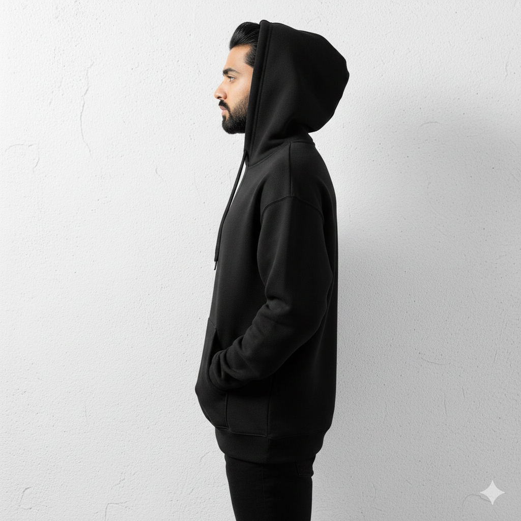 The Effortless Drop: Luxury Black Fleece Hoodie
